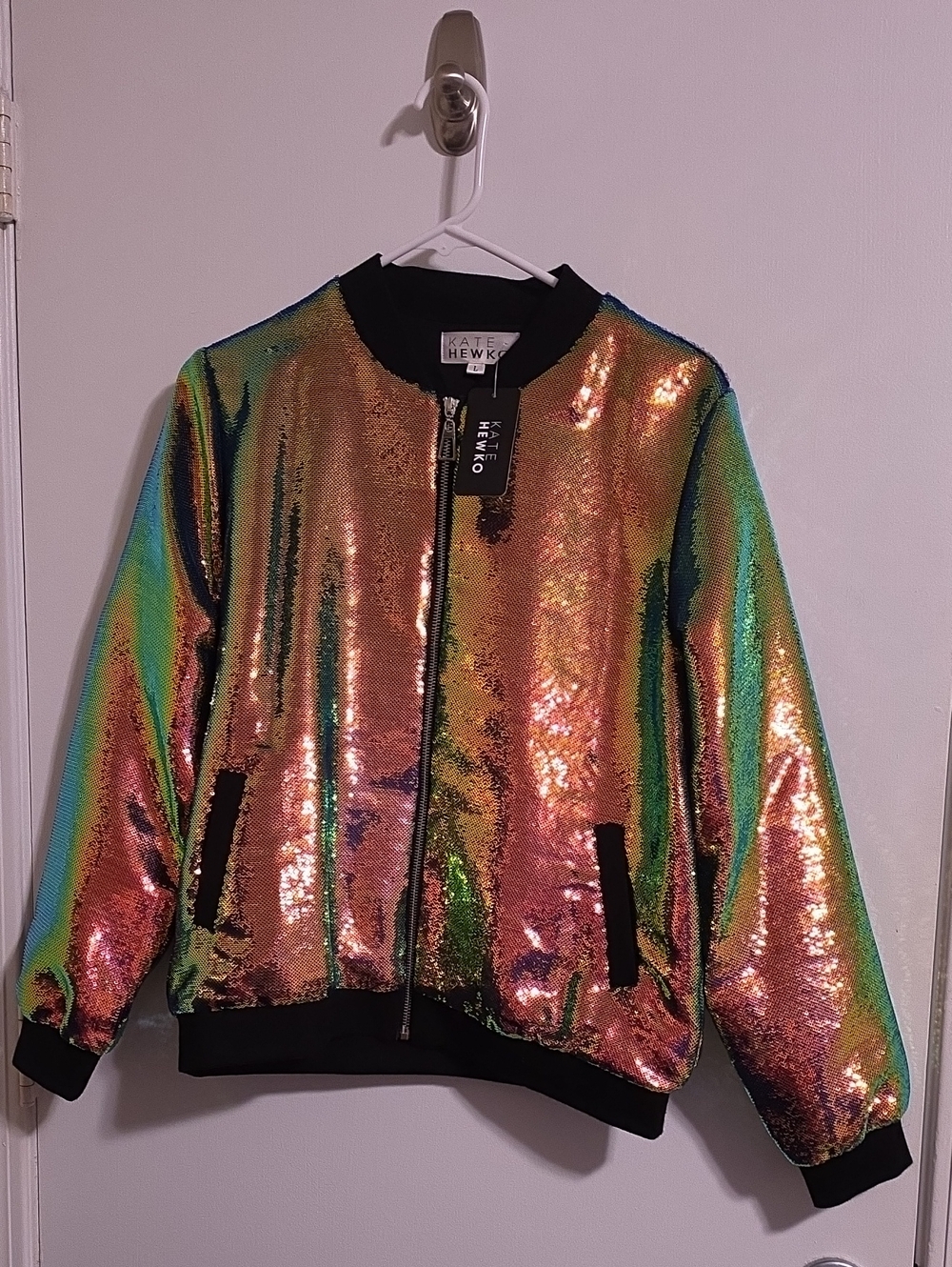 KATE HEWKO Iridescent Sequin Bomber Jacket - Multicolor Shine
